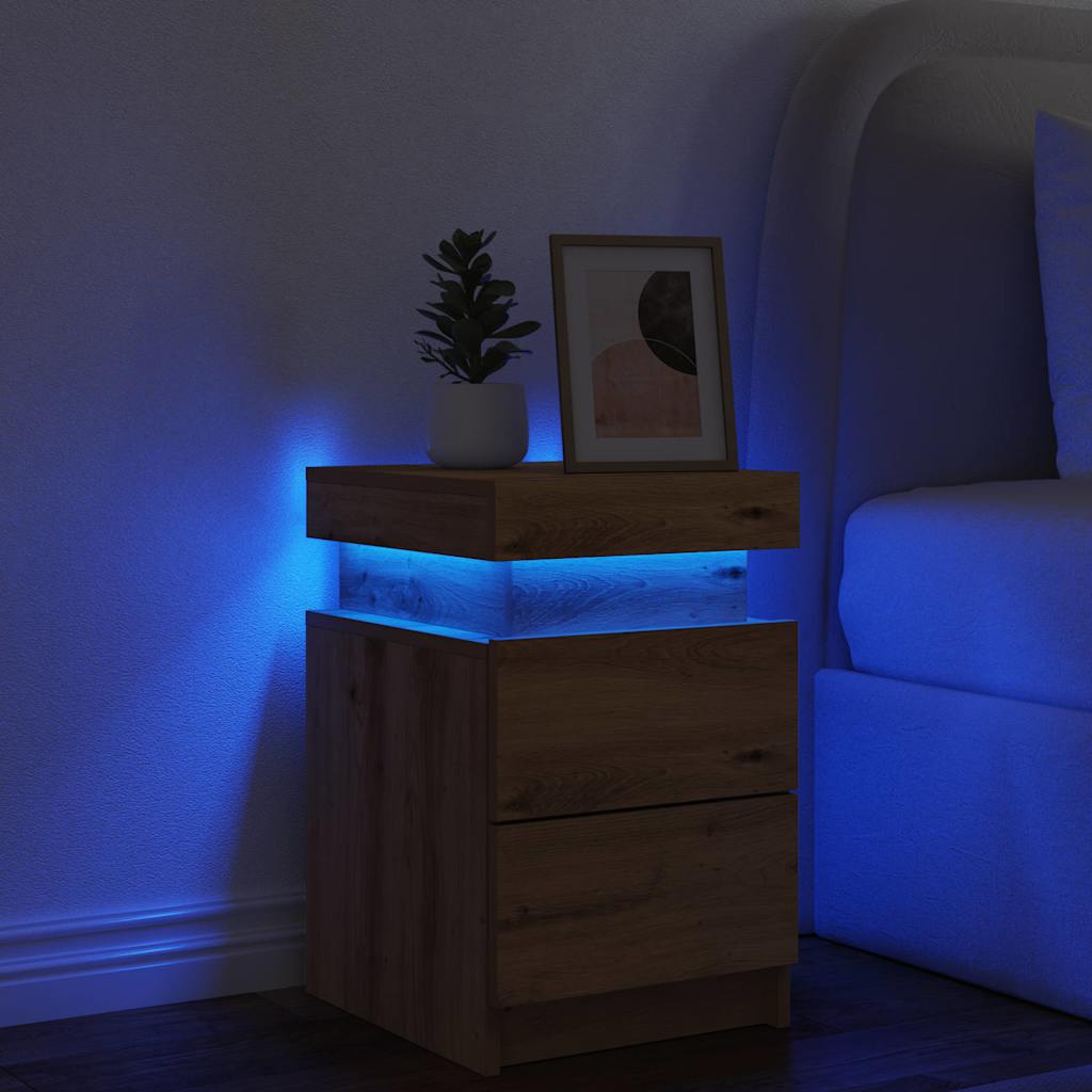 Bedside Cabinet with LED Artisian Oak 35x39x55 cm Engineered Wood