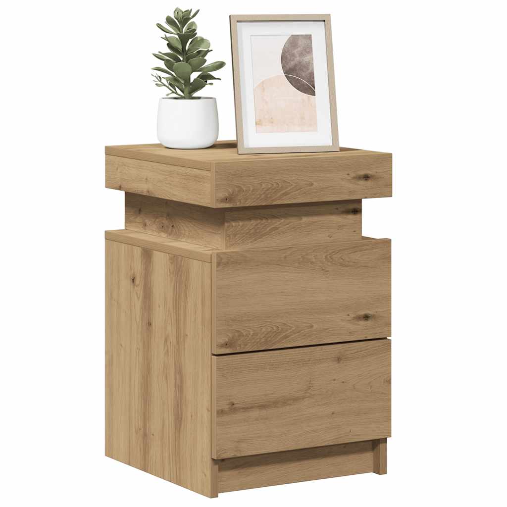 Bedside Cabinet with LED Artisian Oak 35x39x55 cm Engineered Wood