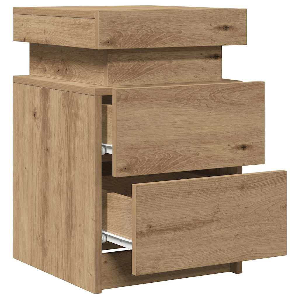 Bedside Cabinet with LED Artisian Oak 35x39x55 cm Engineered Wood