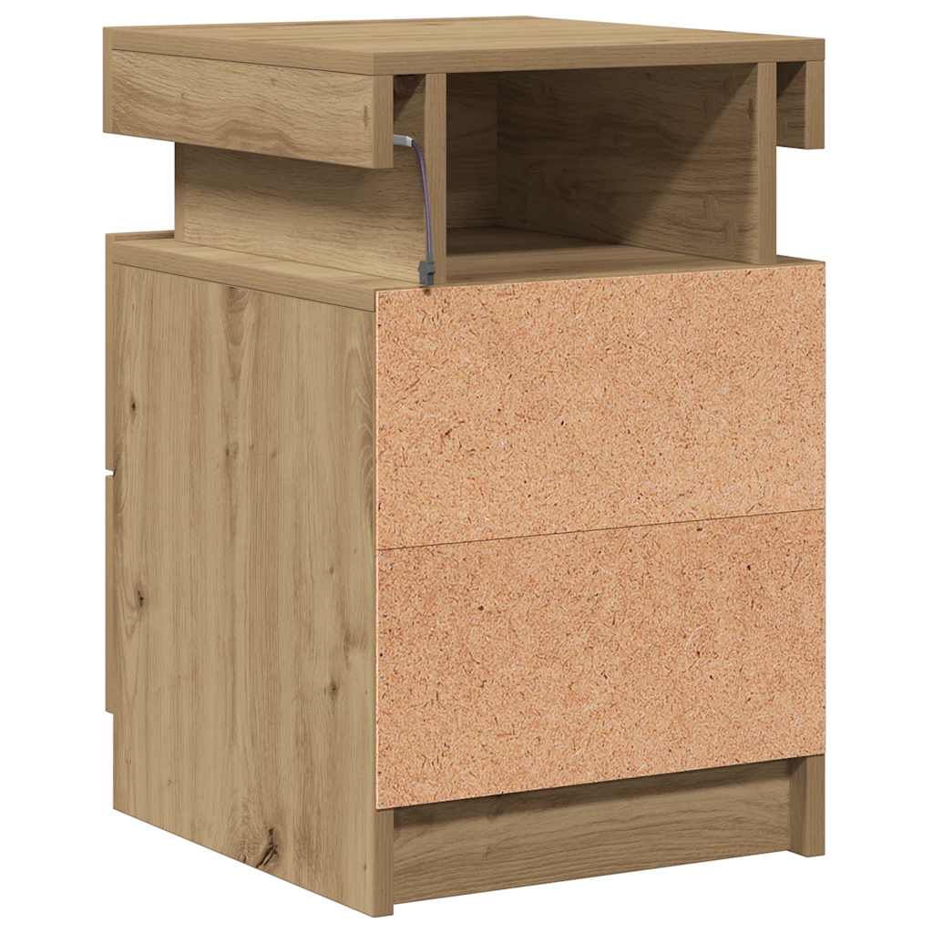 Bedside Cabinet with LED Artisian Oak 35x39x55 cm Engineered Wood