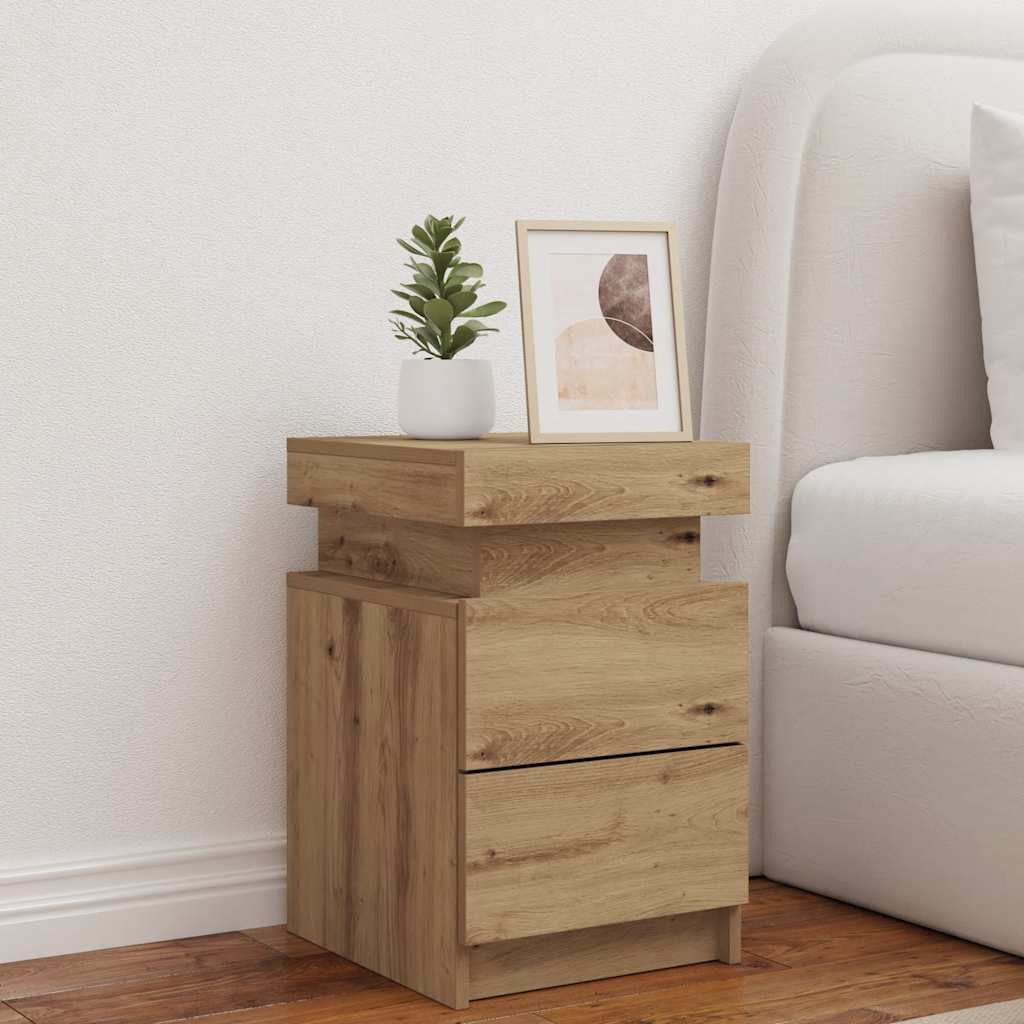 Bedside Cabinet with LED Artisian Oak 35x39x55 cm Engineered Wood