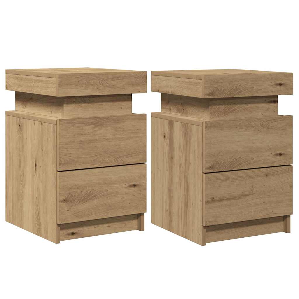 Bedside Cabinets with LED 2 pcs Artisian Oak 35x39x55 cm Engineered Wood