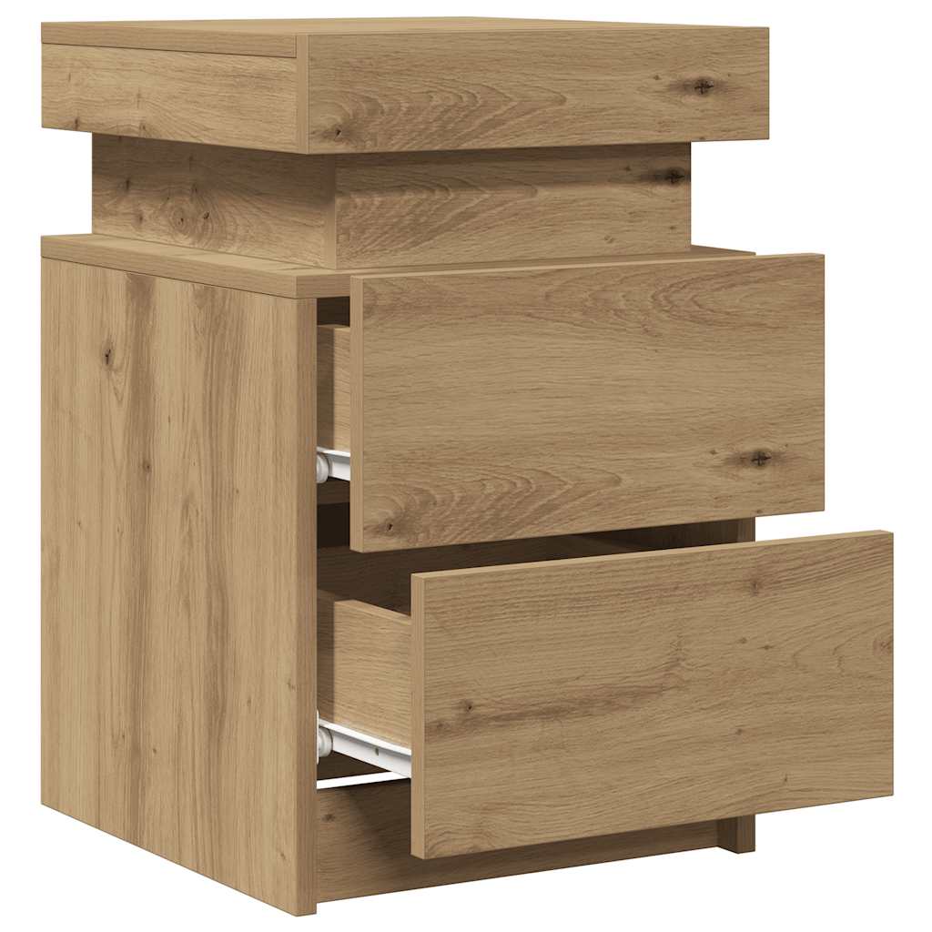 Bedside Cabinets with LED 2 pcs Artisian Oak 35x39x55 cm Engineered Wood