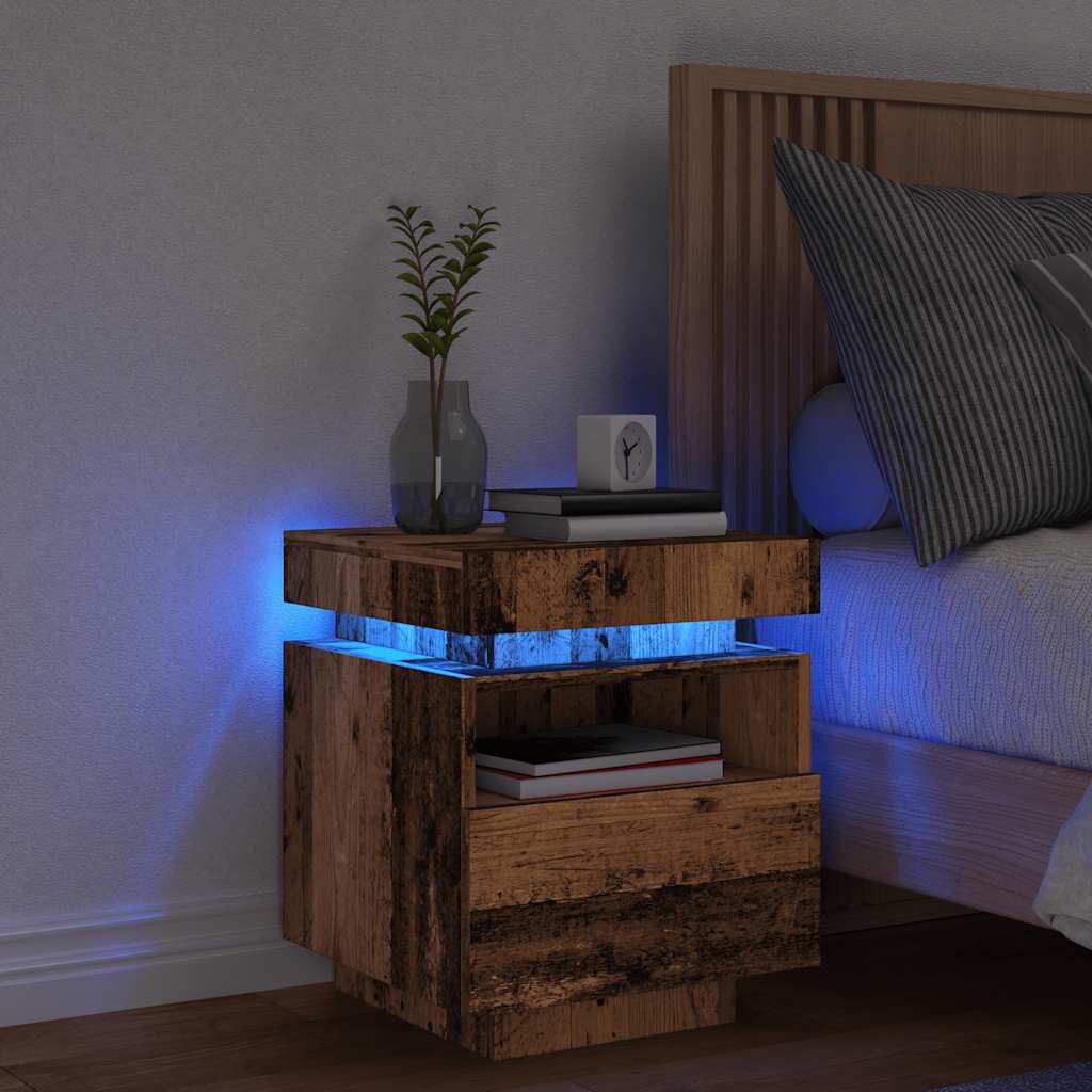 Bedside Cabinet with LED Lights Old Wood 40x39x48.5 cm