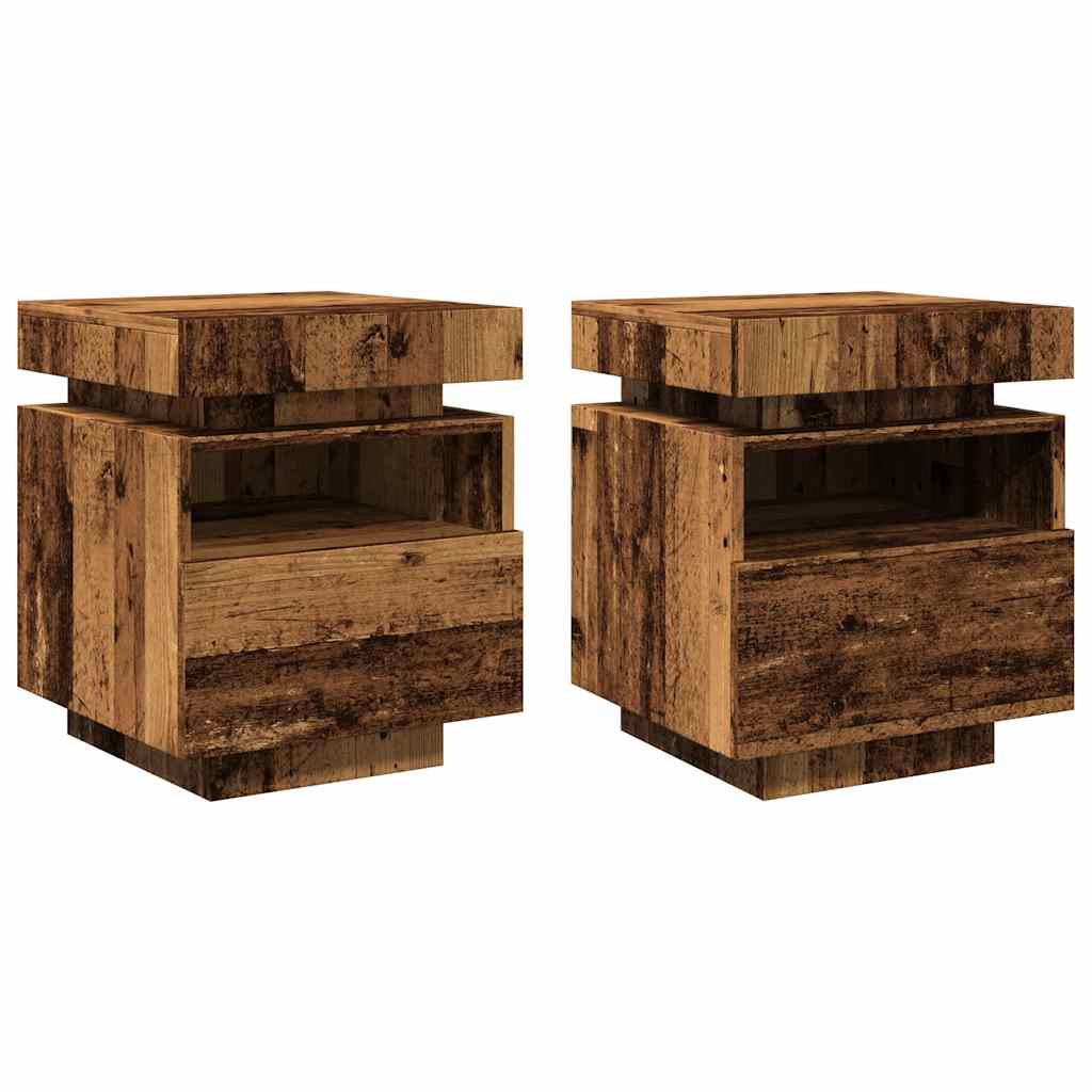 Bedside Cabinets with LED Lights 2 pcs Old Wood 40x39x48.5 cm
