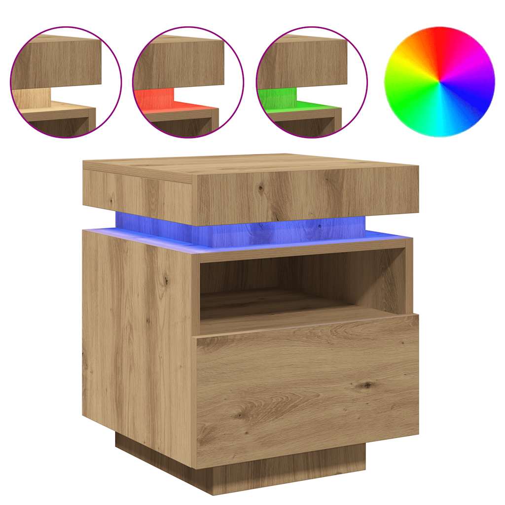 Bedside Cabinet with LED Lights Artisan Oak 40x39x48.5 cm