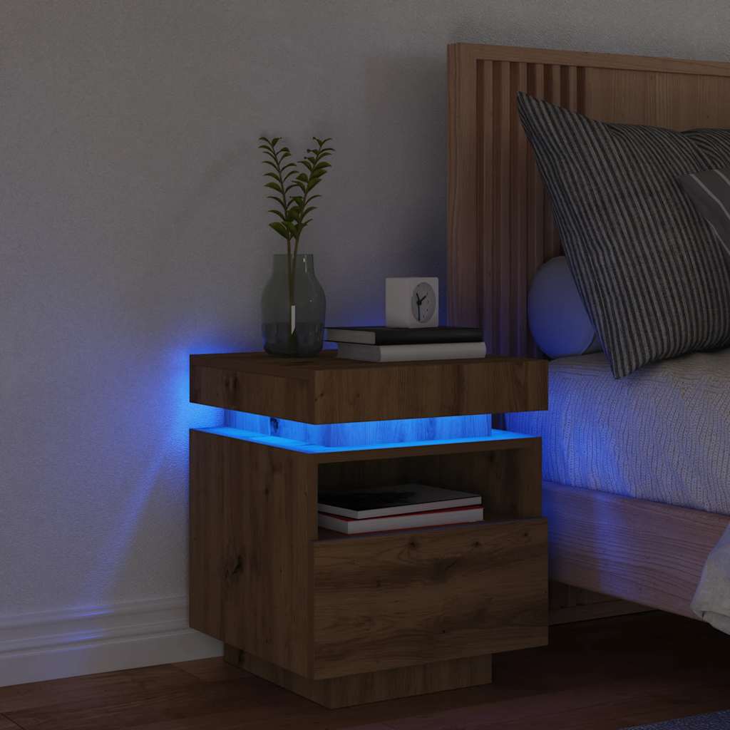 Bedside Cabinet with LED Lights Artisan Oak 40x39x48.5 cm