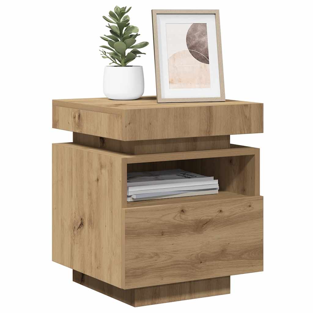 Bedside Cabinet with LED Lights Artisan Oak 40x39x48.5 cm