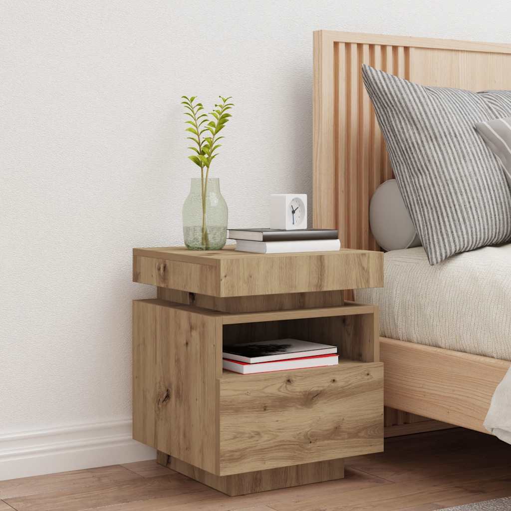 Bedside Cabinet with LED Lights Artisan Oak 40x39x48.5 cm