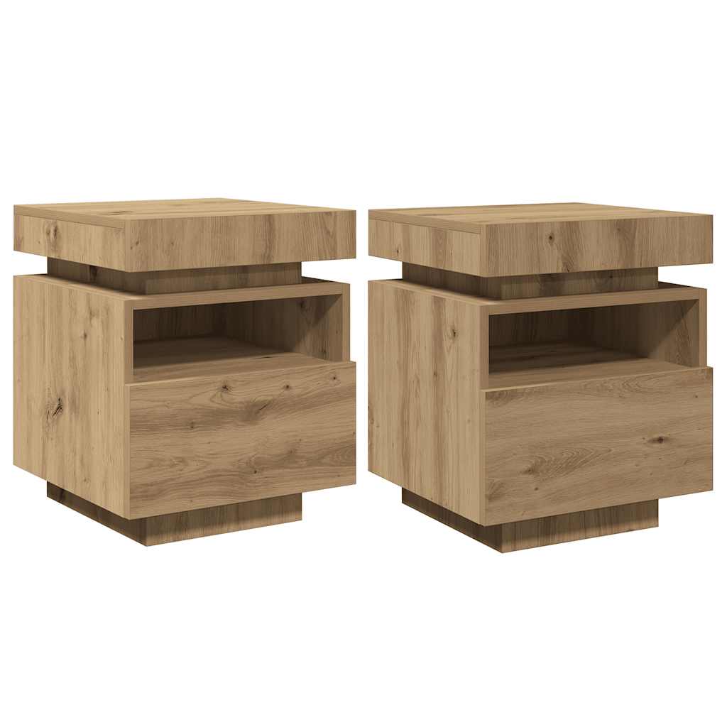 Bedside Cabinets with LED Lights 2 pcs Artisan Oak 40x39x48.5 cm