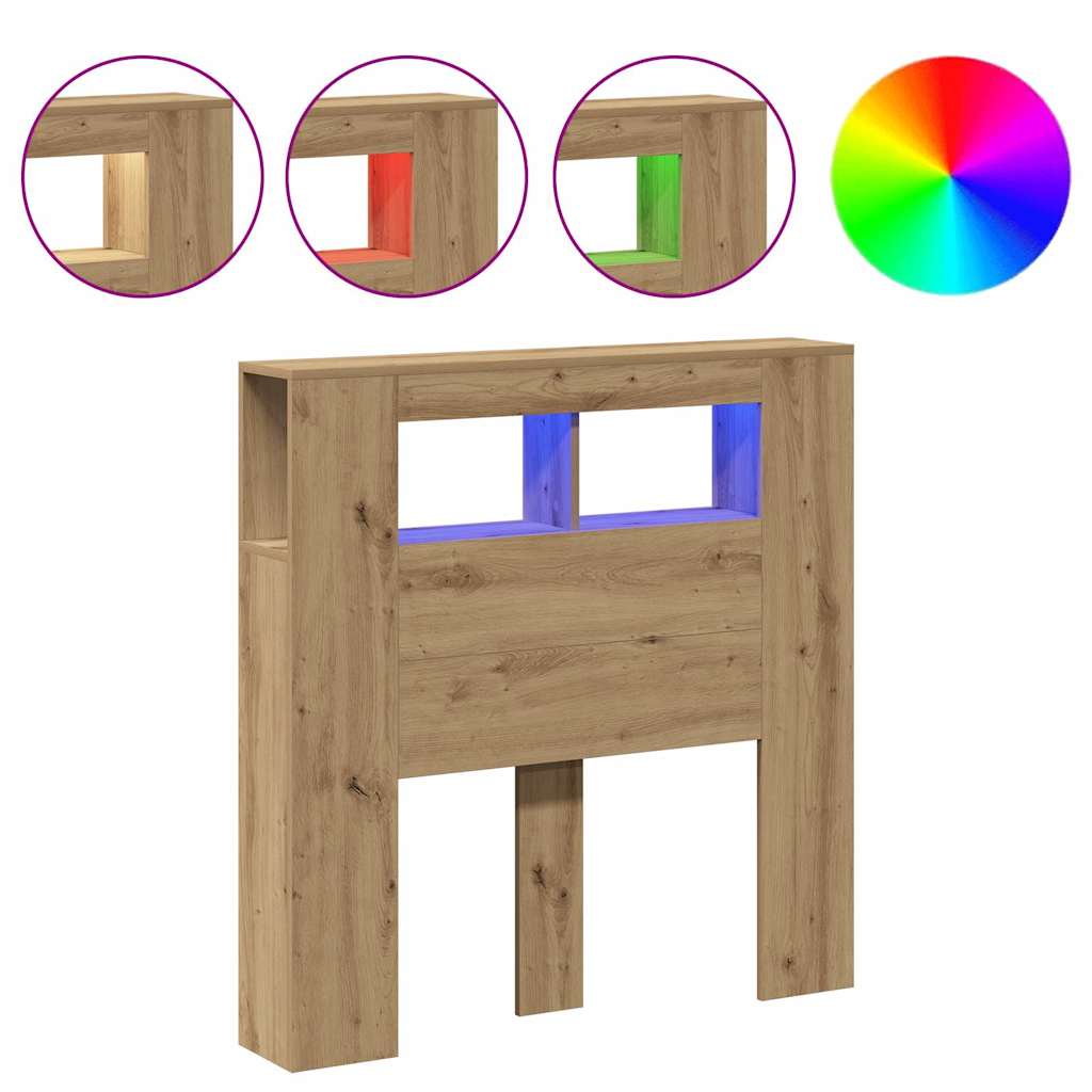 LED Headboard Artisan Oak 100x18.5x103.5 cm Engineered Wood