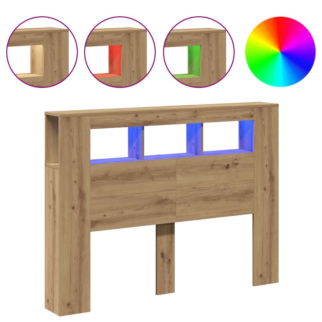 LED Headboard Artisan Oak 140x18.5x103.5 cm Engineered Wood