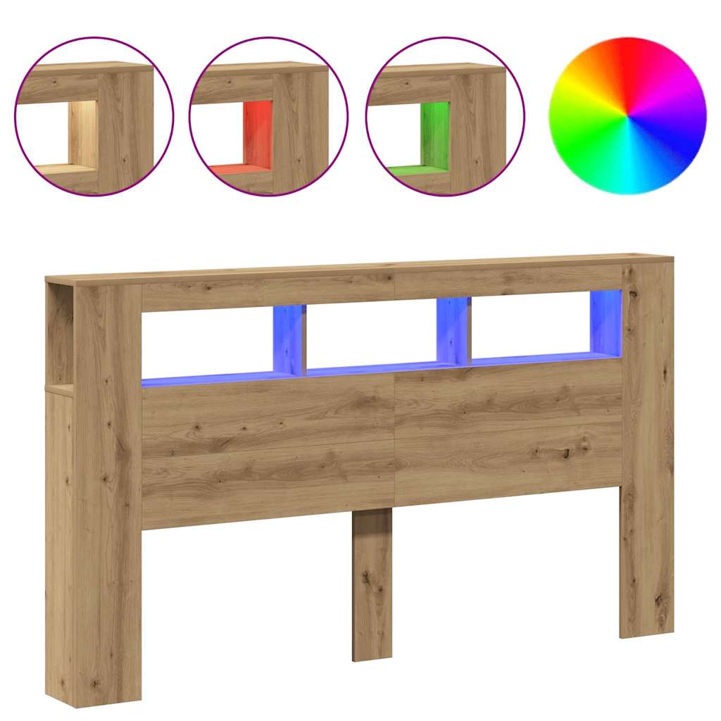 LED Headboard Artisan Oak 180x18.5x103.5 cm Engineered Wood