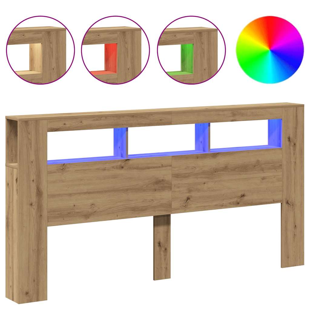 LED Headboard Artisan Oak 200x18.5x103.5 cm Engineered Wood