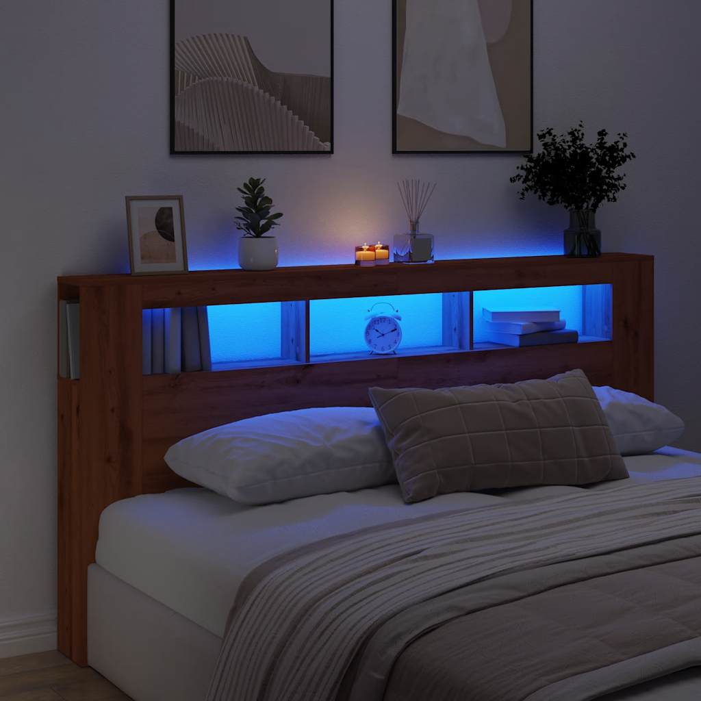 LED Headboard Artisan Oak 200x18.5x103.5 cm Engineered Wood