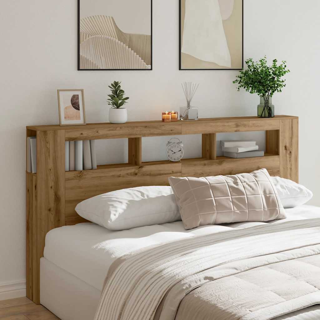 LED Headboard Artisan Oak 200x18.5x103.5 cm Engineered Wood