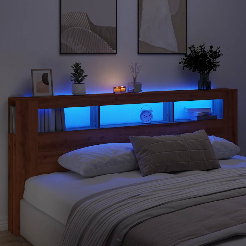 LED Headboard Artisan Oak 220x18.5x103.5 cm Engineered Wood