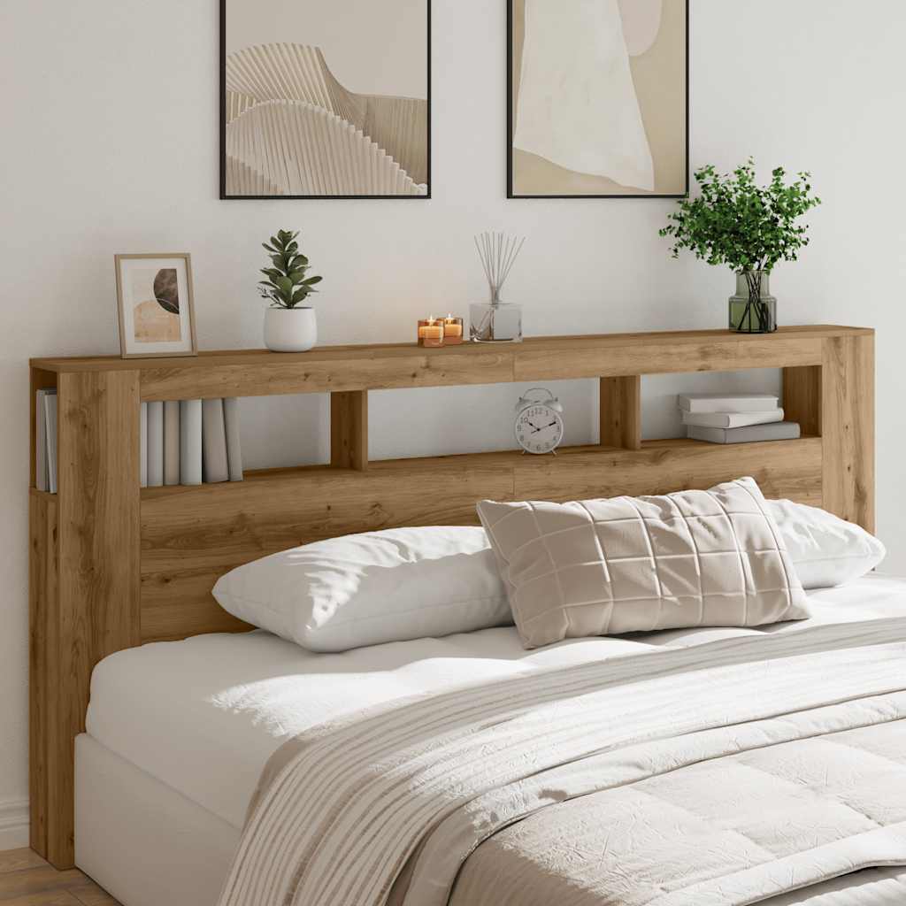 LED Headboard Artisan Oak 220x18.5x103.5 cm Engineered Wood