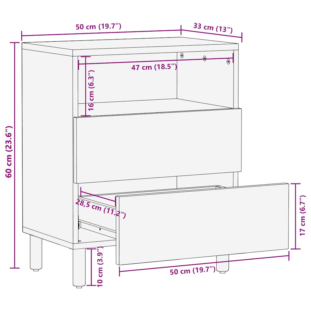 Bedside Cabinet Brown 50x33x62 cm Solid Wood Mango