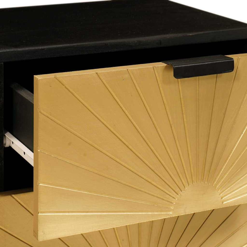 Bedside Table Black and Gold 40 x 33.5 x 46 cm Solid mango wood