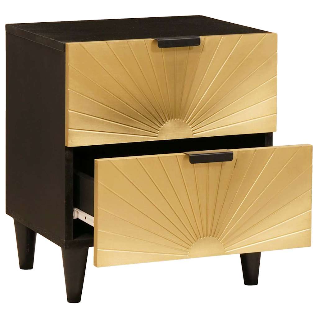 Bedside Table Black and Gold 40 x 33.5 x 46 cm Solid mango wood