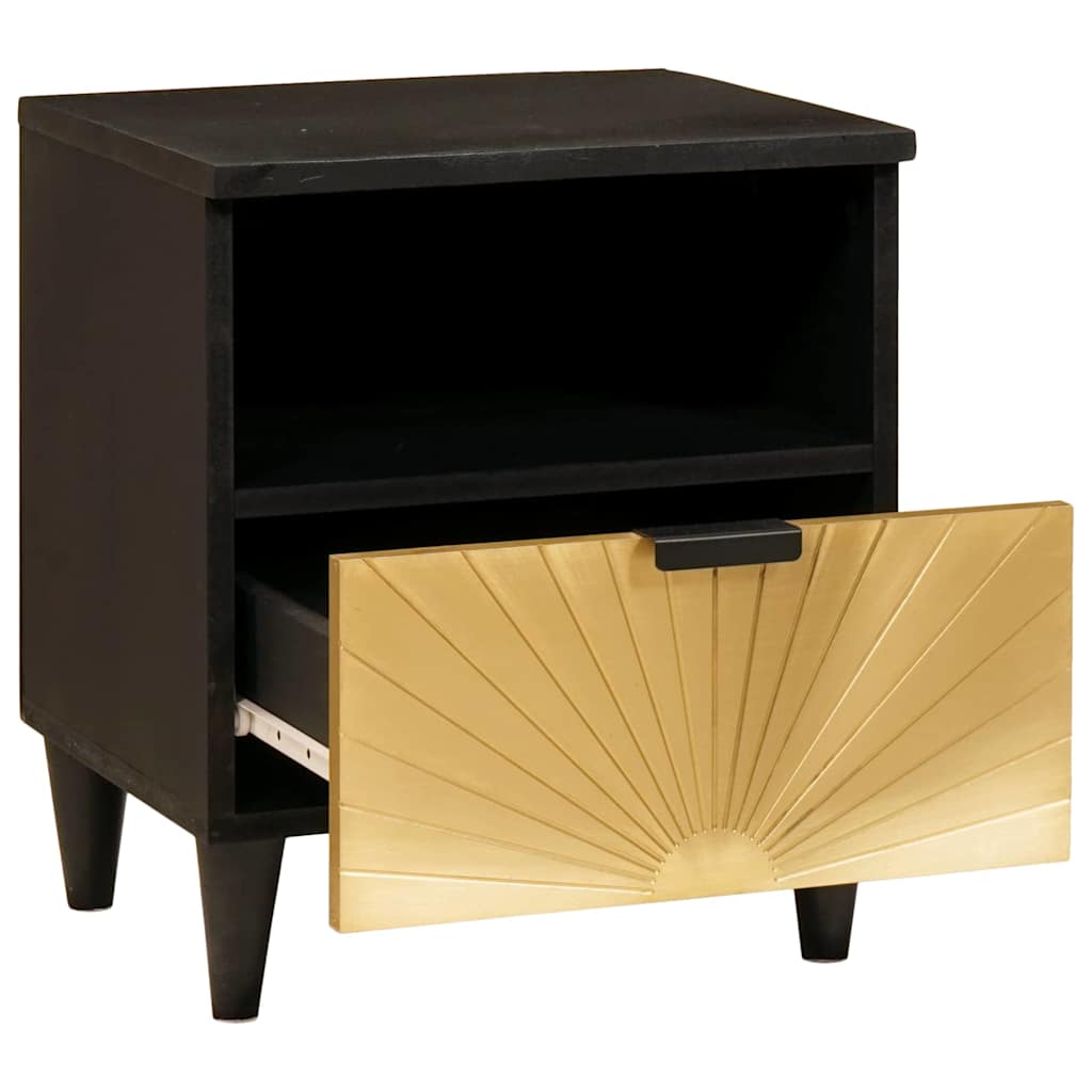 Bedside Table Black and Gold 40 x 33 x 46 cm Solid mango wood