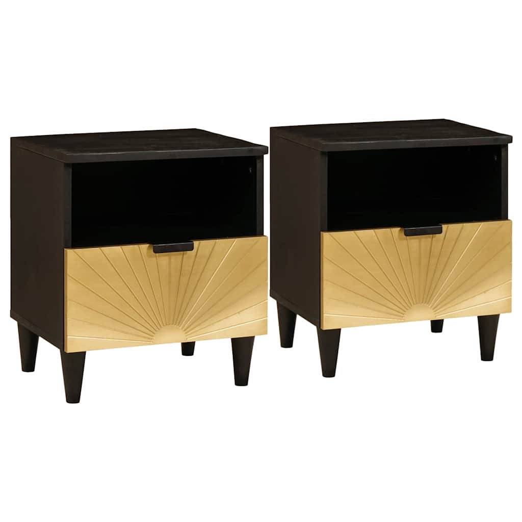 Bedside Table with Drawer 2 pcs Black and Gold 40 x 33 x 46 cm