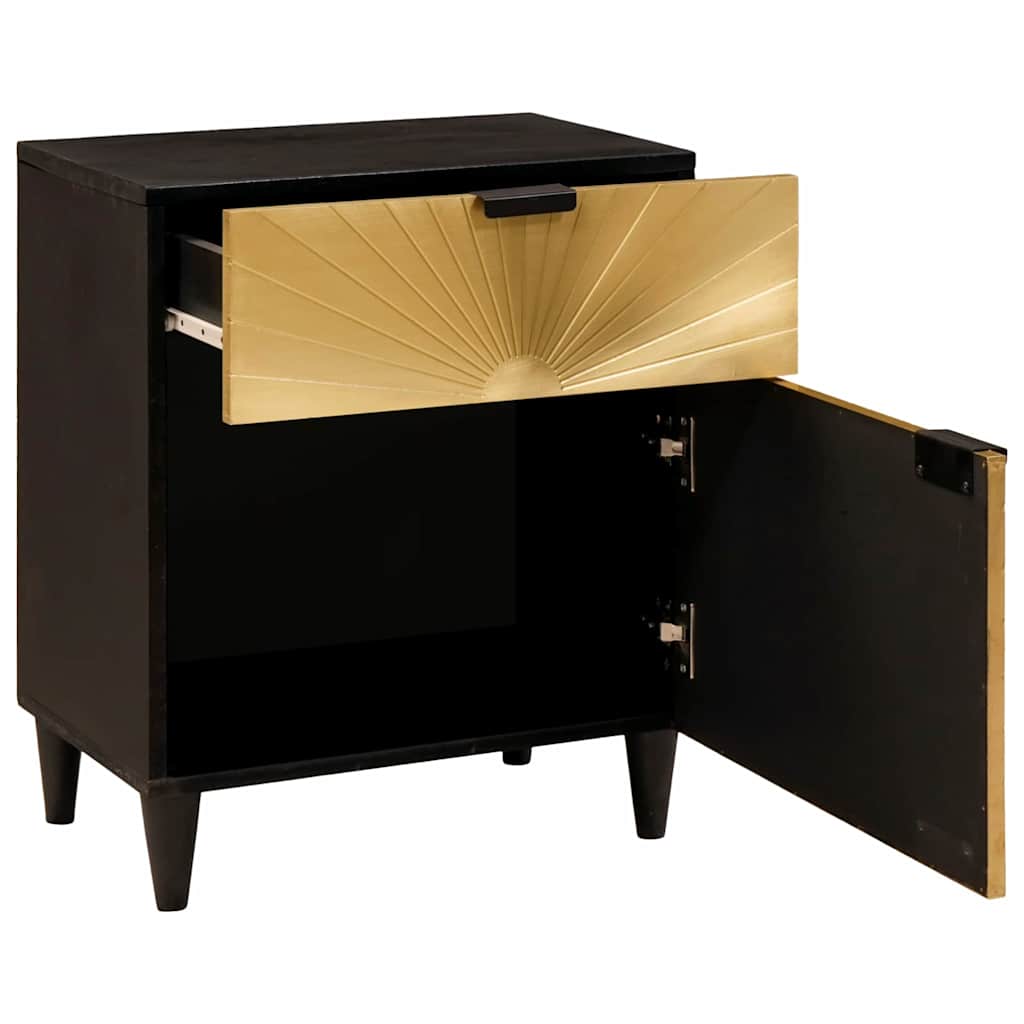 Bedside Table Black and Gold 50 x 33 x 60 cm Solid mango wood