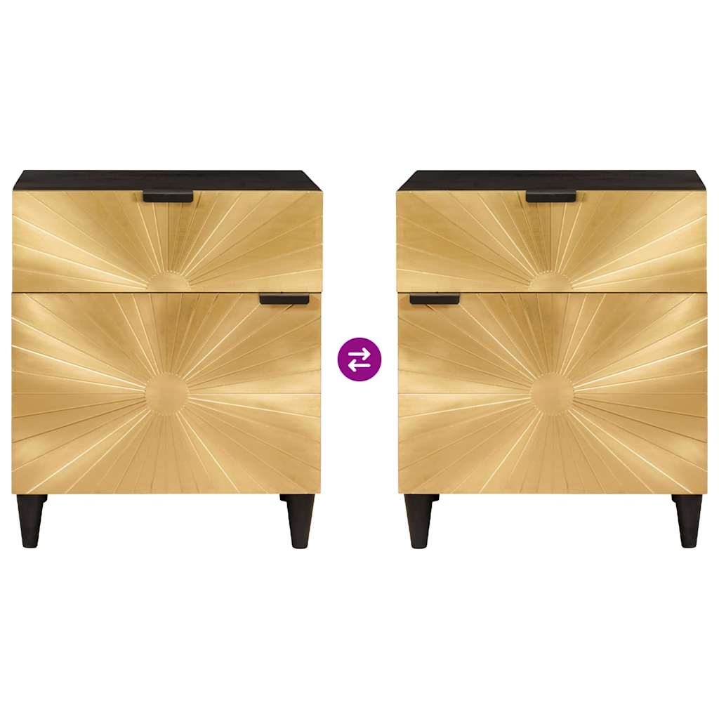 Bedside Table Black and Gold 50 x 33 x 60 cm Solid mango wood