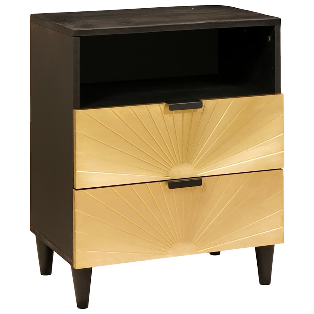 Bedside Table Black and Gold 50 x 33 x 60 cm Solid mango wood