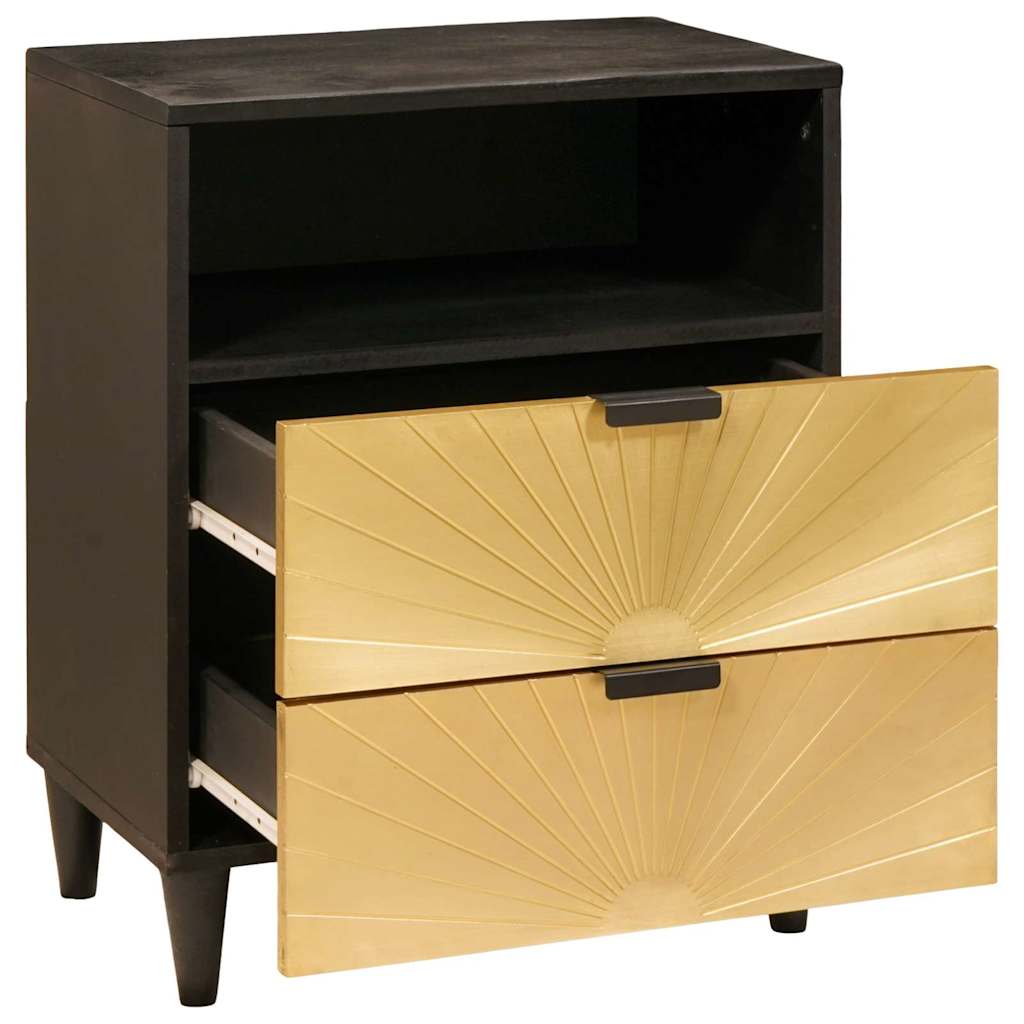 Bedside Table Black and Gold 50 x 33 x 60 cm Solid mango wood