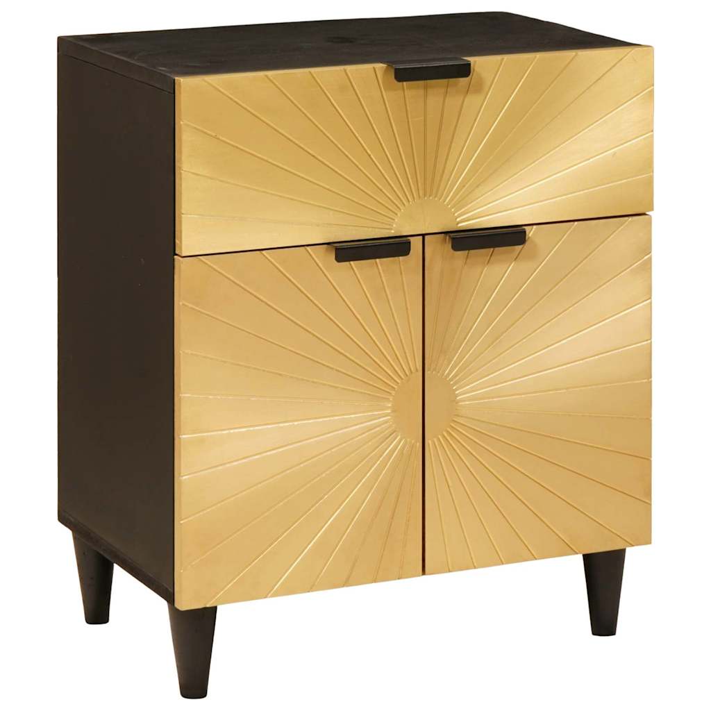 Bedside Table Black and Gold 50 x 33 x 60 cm Solid mango wood