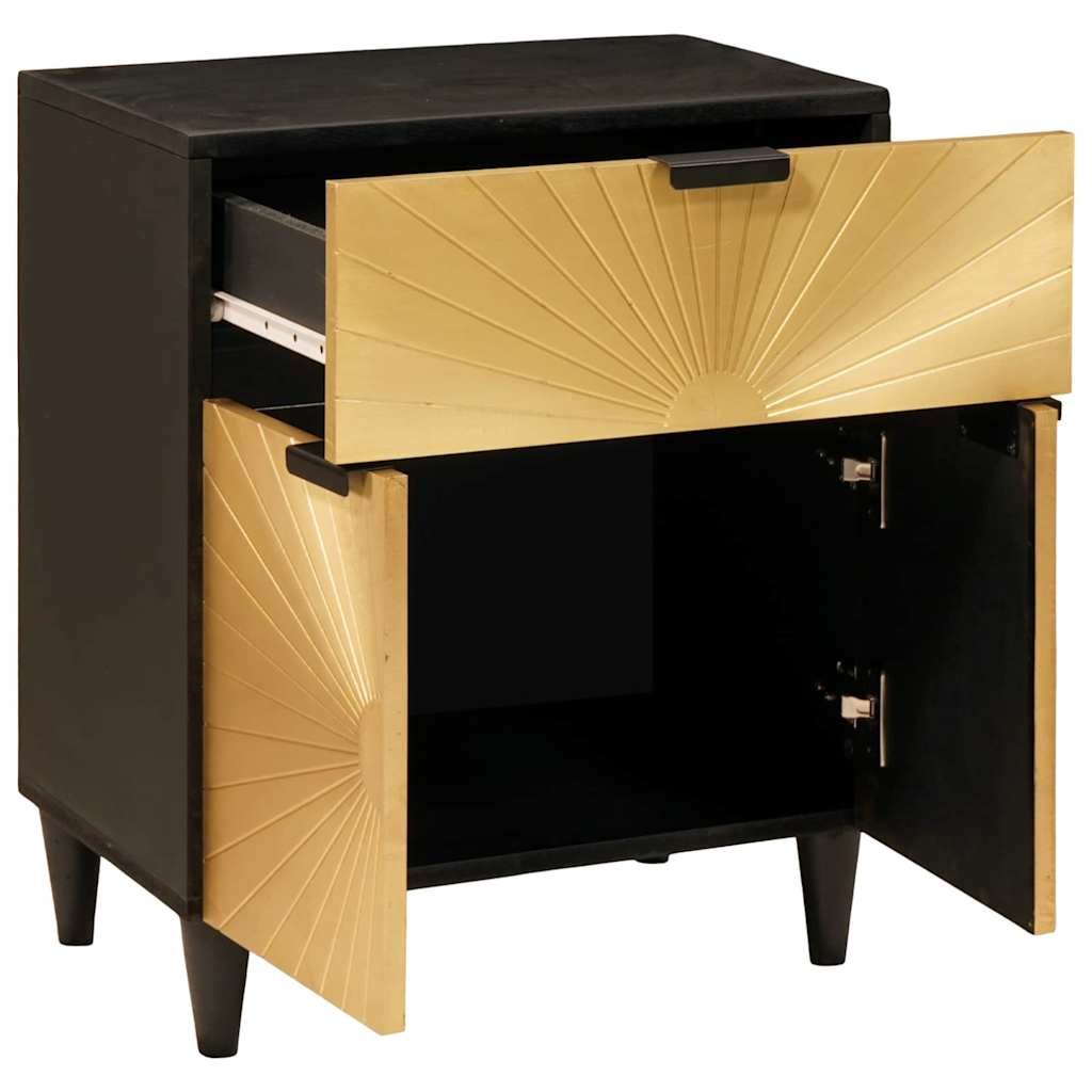 Bedside Table Black and Gold 50 x 33 x 60 cm Solid mango wood