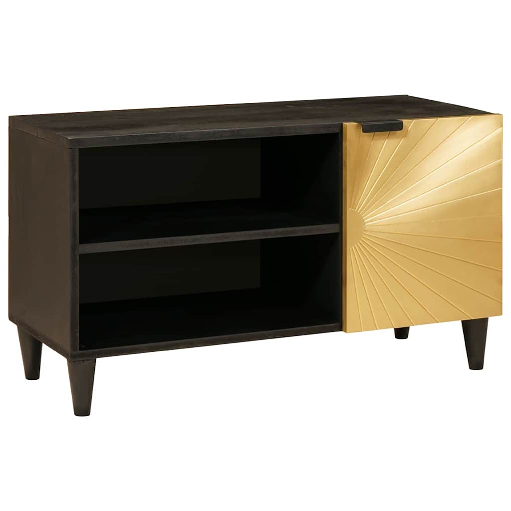 TV Cabinet Black and Gold 80 x 33 x 46 cm Solid mango wood