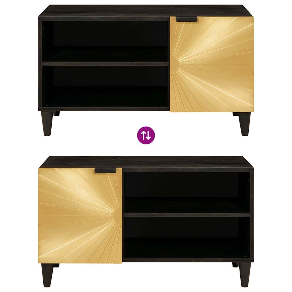 TV Cabinet Black and Gold 80 x 33 x 46 cm Solid mango wood