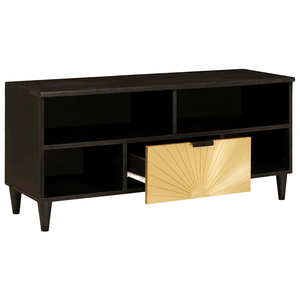 TV Cabinet Black and Gold 100 x 33 x 46 cm Solid mango wood