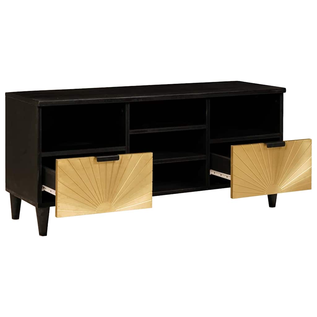 TV Cabinet Black and Gold 100 x 33 x 46 cm Solid mango wood