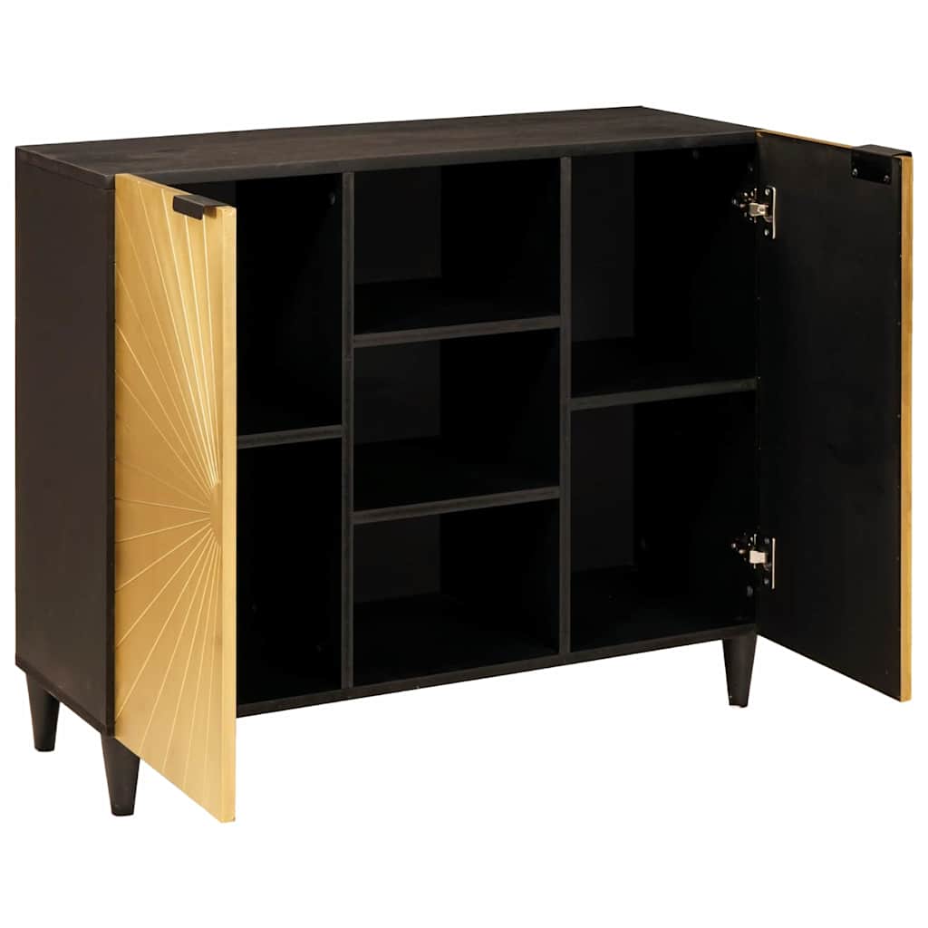 Side Cabinet Black and Gold 90 x 33.5 x 75 cm Solid mango wood