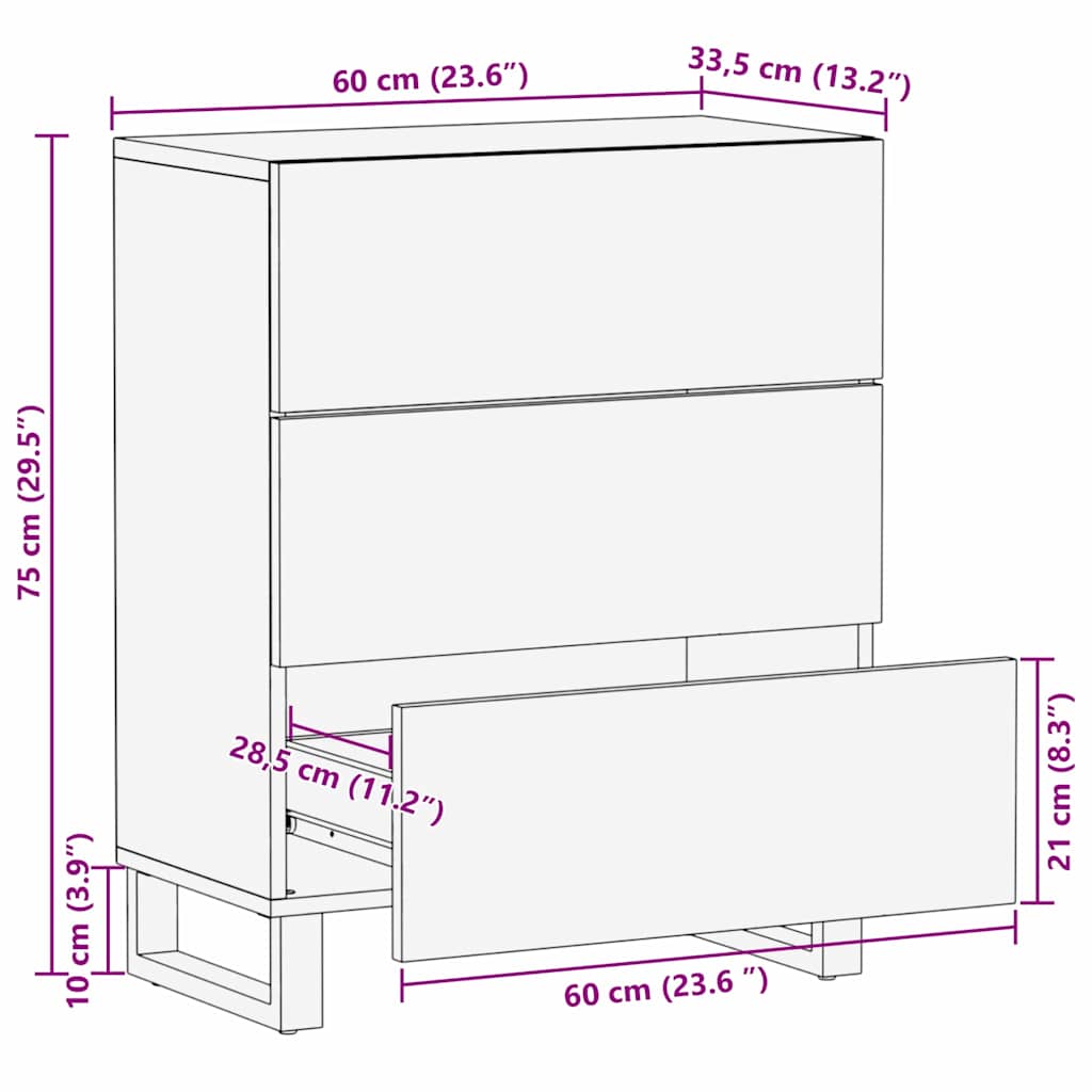 Sideboard with Drawer White 60 x 33.5 x 75 cm Solid Mango wood