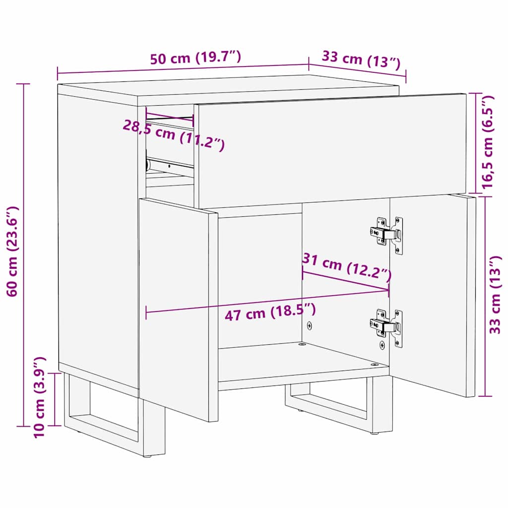 Bedside Cabinet with Drawer White and black 50 x 33 x 60 cm