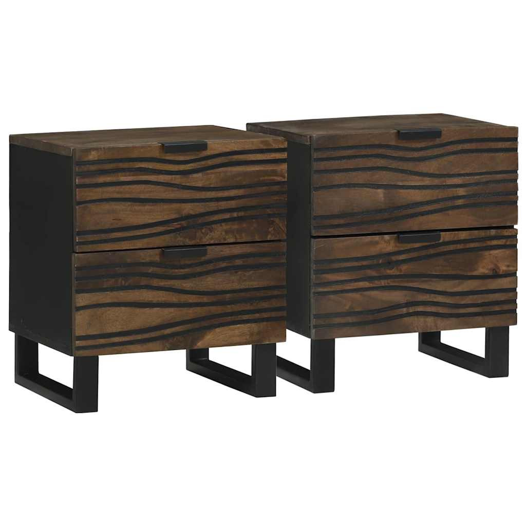Bedside Cabinet 2 pcs Walnut 40 x 33 x 46 cm Solid mango wood