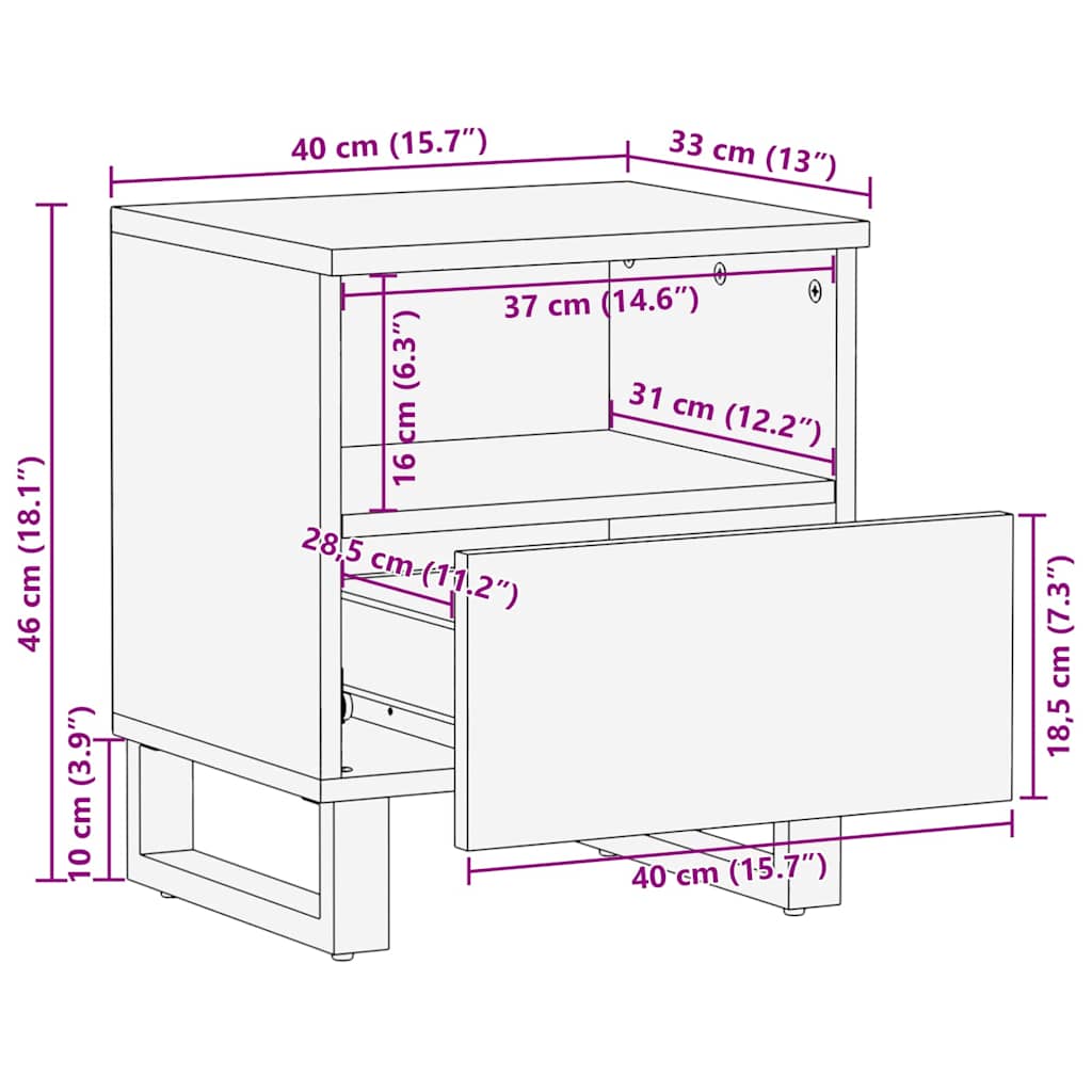 Bedside Cabinet Walnut 40 x 33 x 46 cm Solid mango wood