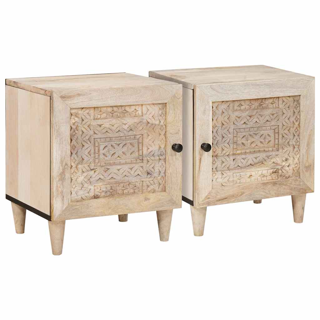 Bedside Table 2 pcs Beige 40 x 33 x 46 cm Solid mango wood
