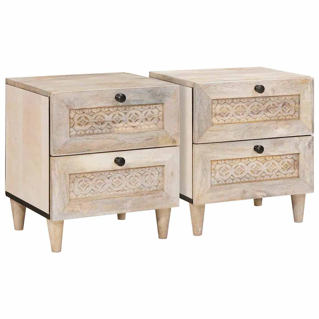 Bedside Table 2 pcs Beige 40 x 33 x 46 cm Solid mango wood