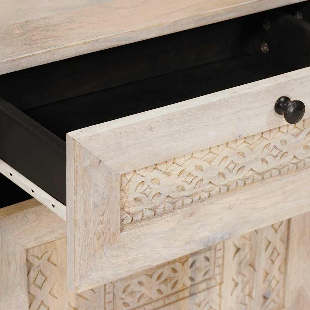 Bedside Table with Door Beige 50 x 33 x 60 cm Solid mango wood