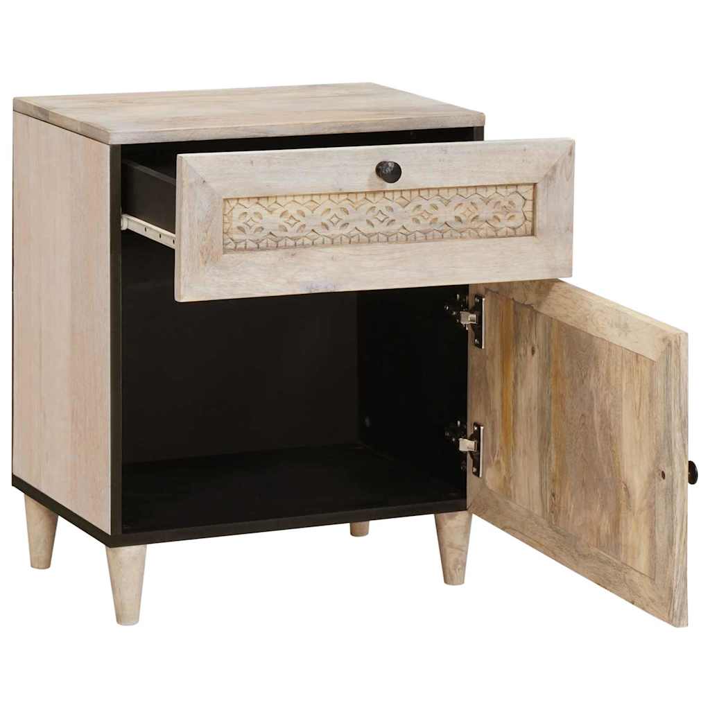Bedside Table with Door Beige 50 x 33 x 60 cm Solid mango wood