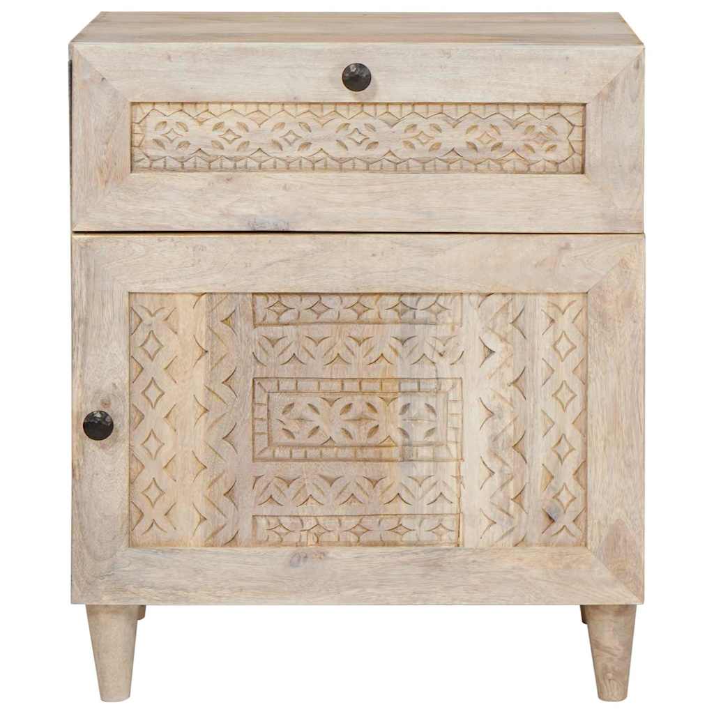 Bedside Table with Door Beige 50 x 33 x 60 cm Solid mango wood