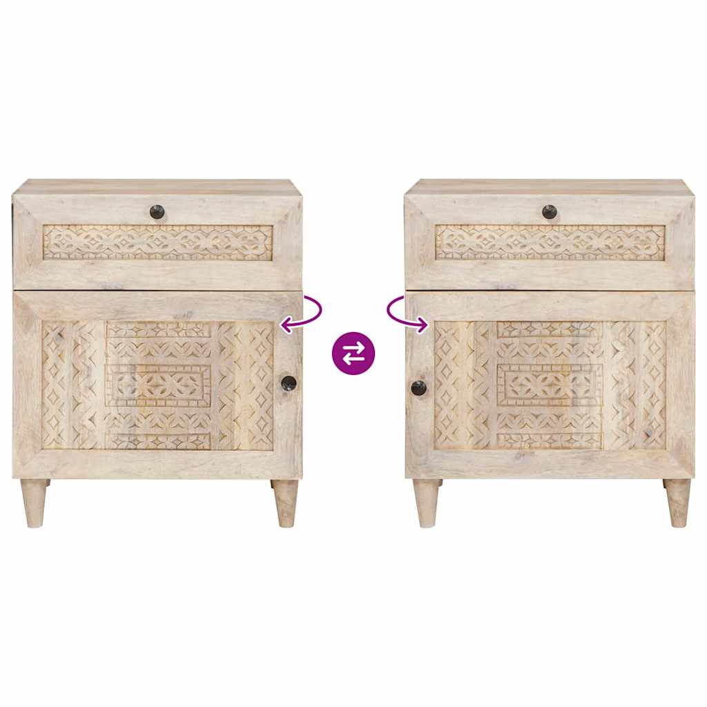 Bedside Table with Door Beige 50 x 33 x 60 cm Solid mango wood