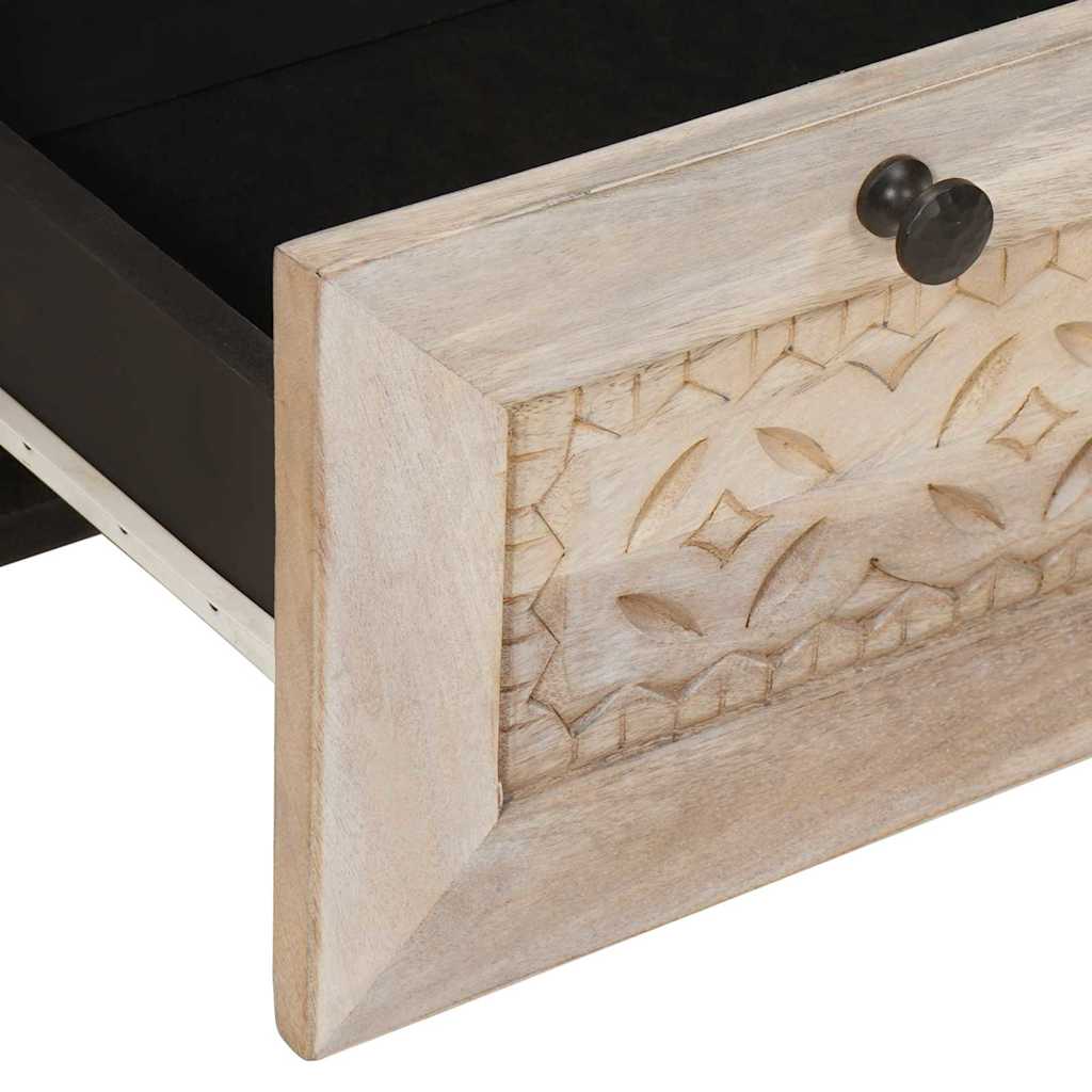 Bedside Table with Shelf Beige 50 x 33 x 60 cm Solid mango wood