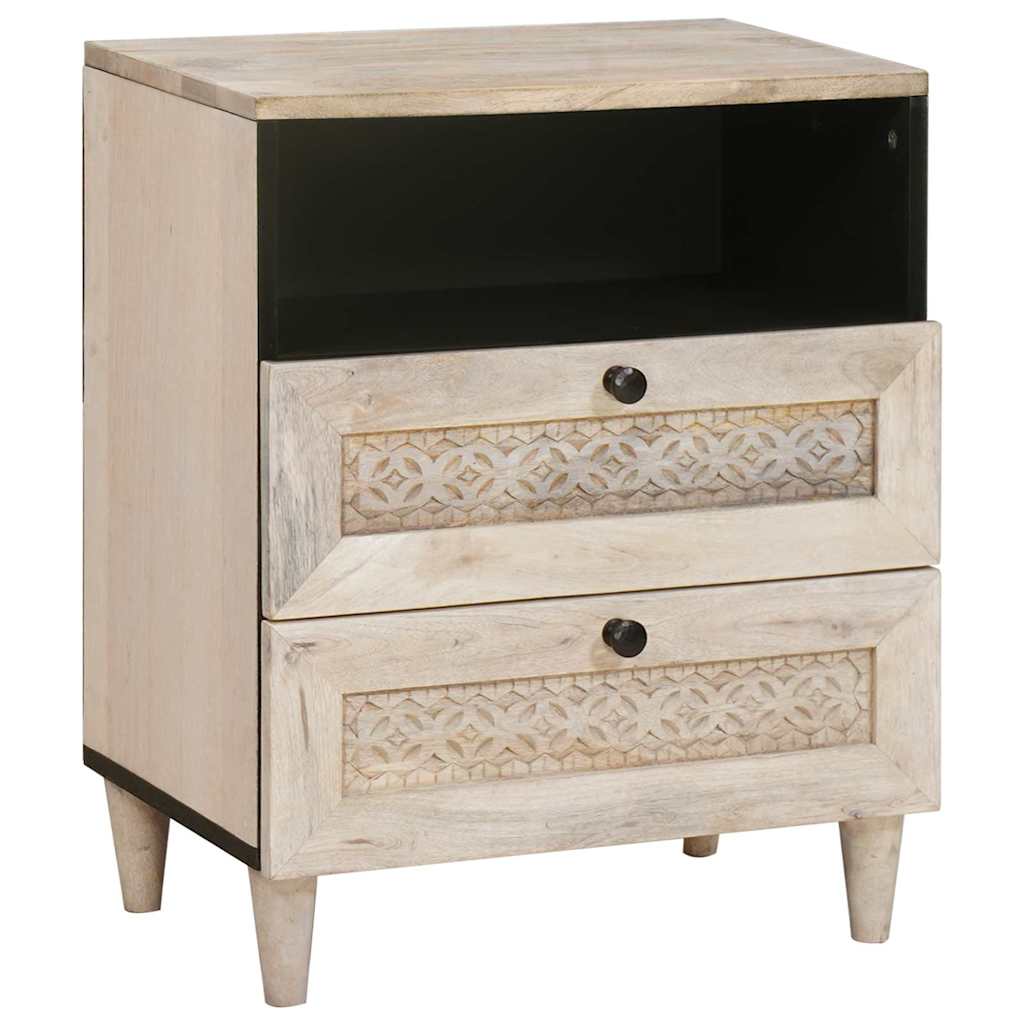 Bedside Table with Shelf Beige 50 x 33 x 60 cm Solid mango wood